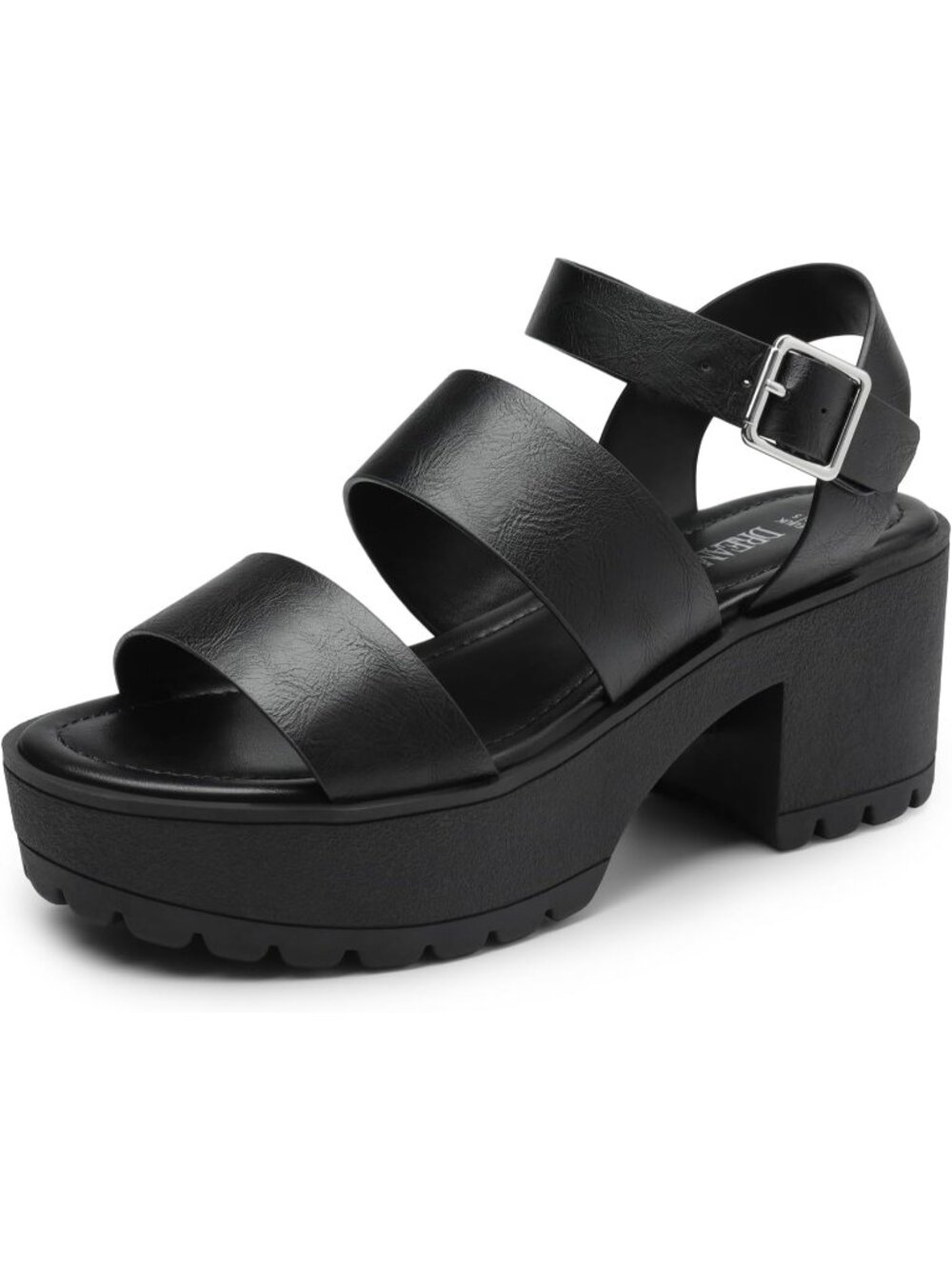 DREAM PAIRS Women's Black Chunky Block High Heels Open Toe Stylish Ankle Strap